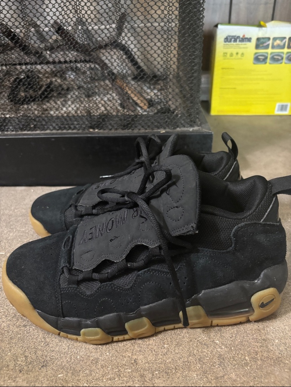 Nike Air More Money Black Gum sneakers (Style Code: A09350-001 Suede Rare!